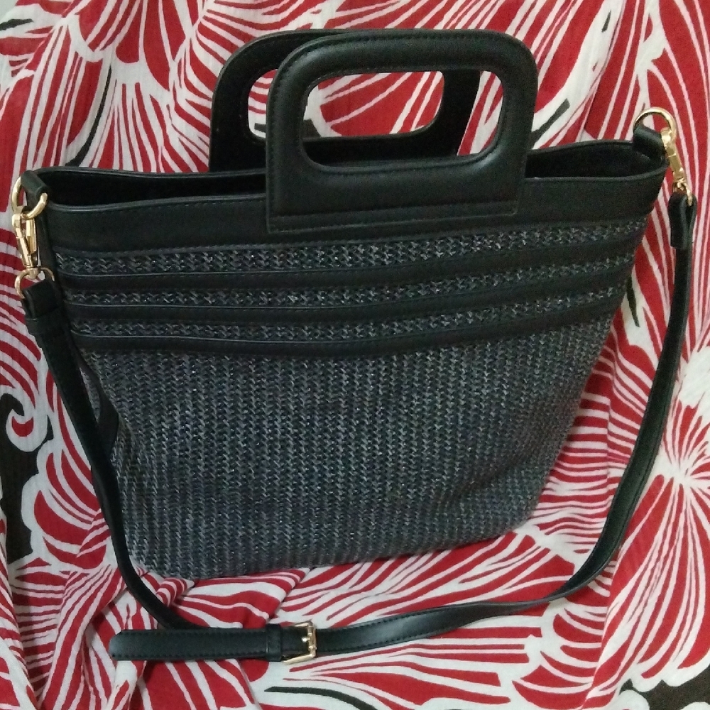 Moda Luxe Black and Gray Woven Tote